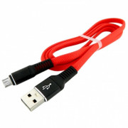 Кабель USB - micro USB "WALKER" C750 в матерчатой обмотке, красный