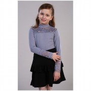 Джемпер для девочки трикотажный (Ликру) длинный рукав цвет серый арт.1014 размер 146