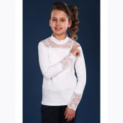 Джемпер для девочки трикотажный (Ликру) длинный рукав цвет белый арт.1014 размерный ряд 32/128-36-140