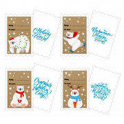 Бирка-открытка для подарков 4шт/набор "Белый мишка" 6,5*9,5см арт.86696