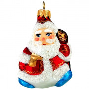 Украшение декоративное стекло 09см "Дед Мороз с посохом" без упаковки арт.Ф383