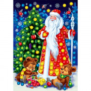 Мозаика из помпонов Дед мороз и мишки у ёлки (РК) арт.М-1281