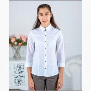 Блузка для девочки (Ажур) длинный рукав цвет белый арт.07/5-д размерный ряд 38/152-44/170