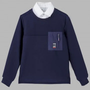 Джемпер-обманка для мальчика (Делорас) арт.G71101 размер 34/134-44/164 цвет темно-синий/голубой ворот