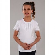 Блузка для девочки трикотажная (Ликру) короткий рукав цвет белый арт.1130 размер 128