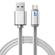 Кабель USB - 8 pin HOCO UPL12 Plus Jelly, 1.2м, плоский, 2.4A, силикон, индикатор зарядки серебряный