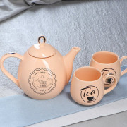 Чайный набор 3пред. фарфор "Петелька" (чайник 0,8л, чашка 0,22л) персик арт.4869036