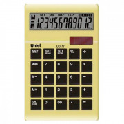 Калькулятор настольный 12 разрядов, двойное питание UNIEL 173*109*29 желтый (UD-77 Y)  (Ст.1)