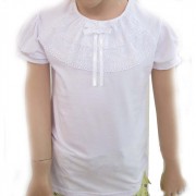 Блузка для девочки трикотажная (Ликру) короткий рукав цвет белый арт.7087 размер 128