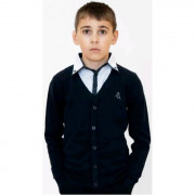 Джемпер-обманка для мальчика (AAS) арт.AS18 размерный ряд 34/134-42/158 цвет темно-синий с белым воротом